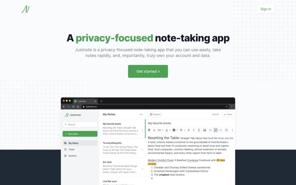 Justnote - A privacy-focused note-taking application designed for simplicity and efficiency
