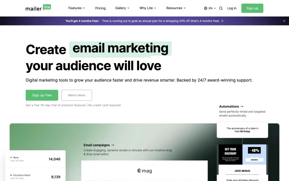 Mailerlite - A user-friendly email marketing platform designed for growth and engagement